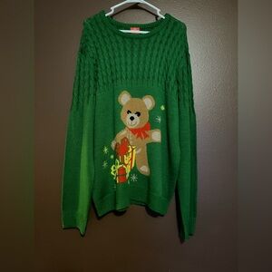 Ugly Christmas Festive Green Bear Crewneck Sweater for Men size xl